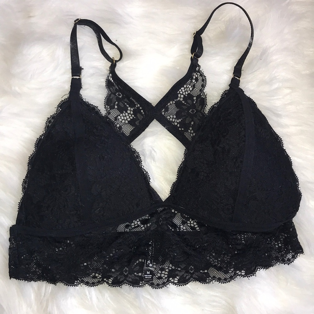 Black lace racer back bra